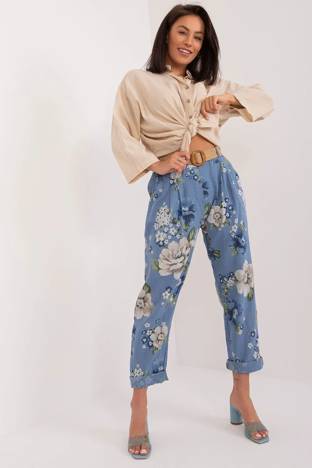 TEEK - Floral Print Belted Ttrousers