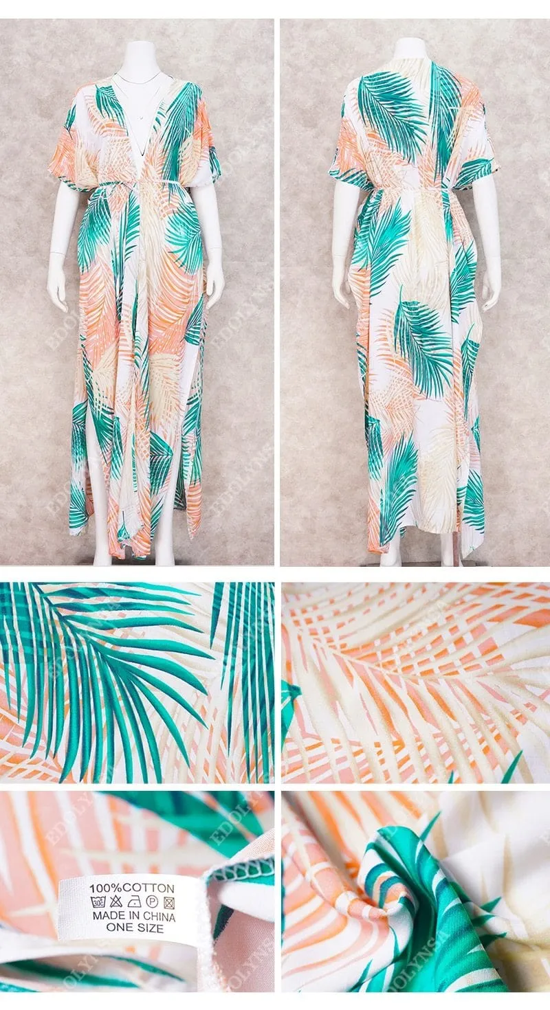 Tropical Print Half-Sleeve Kimono