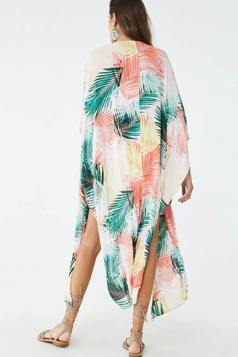 Tropical Print Half-Sleeve Kimono