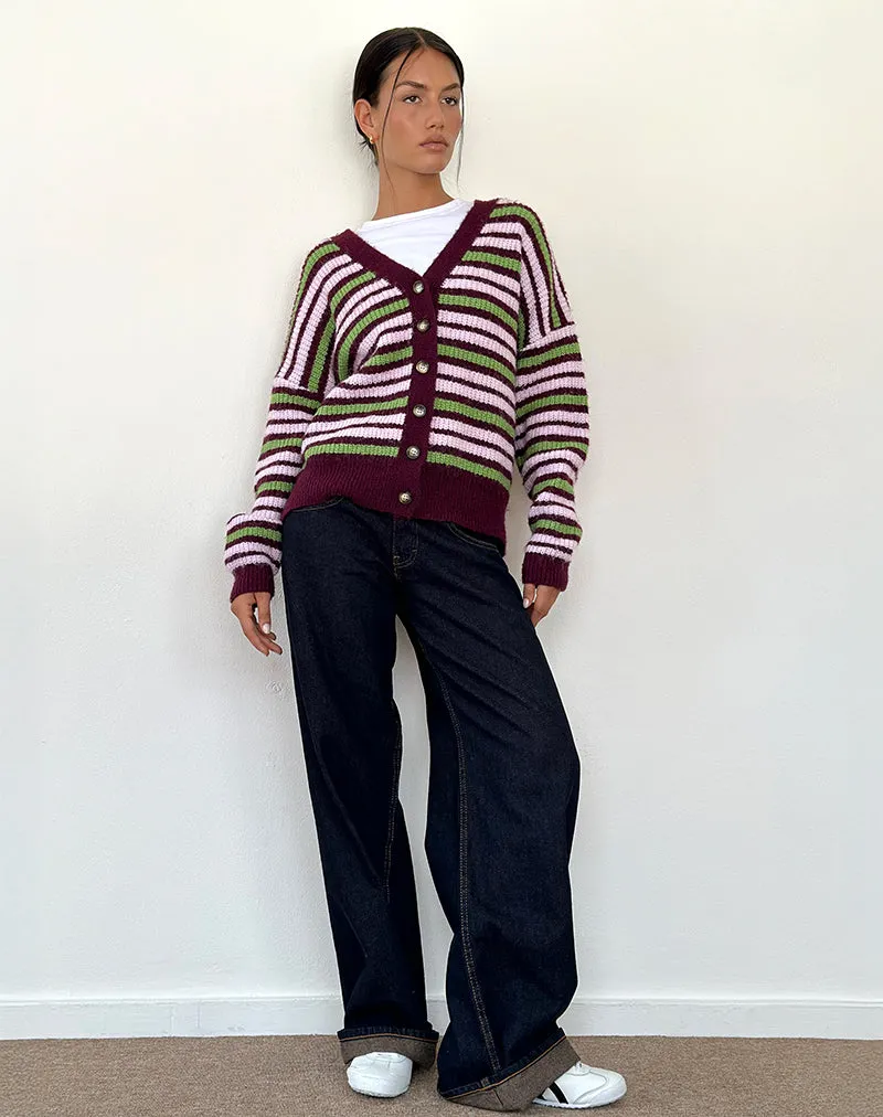 Uriela Cardigan in Green Pink and Burgundy Stripes