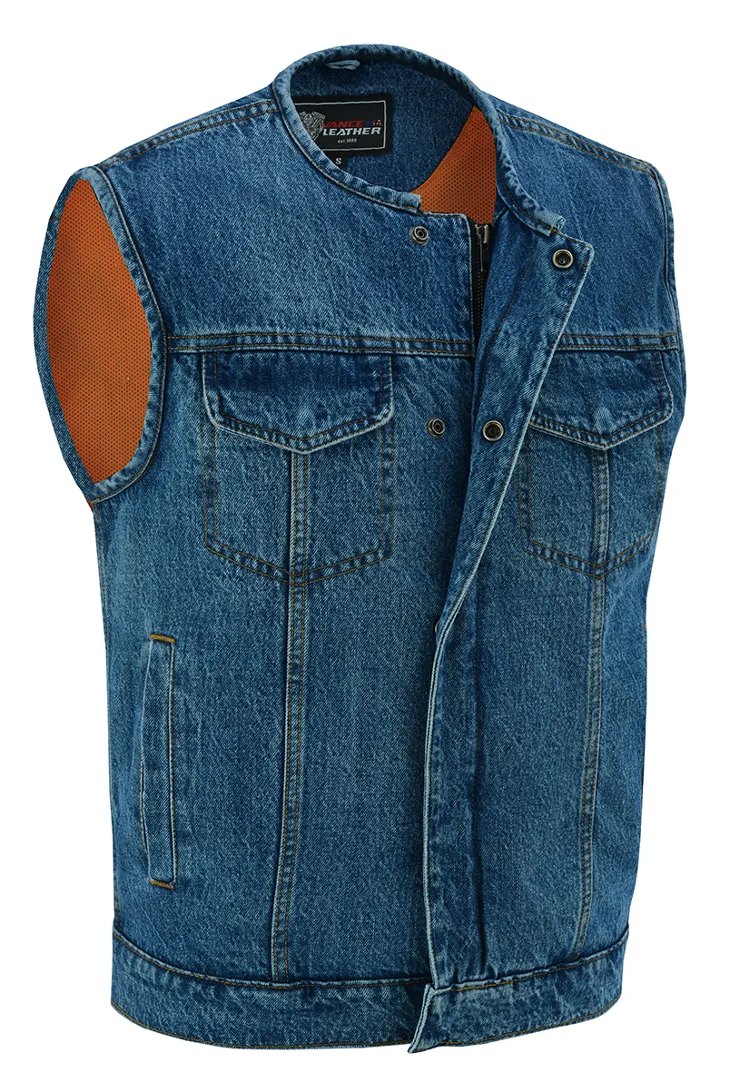 VB919BL Men's Blue Denim Collarless Vest