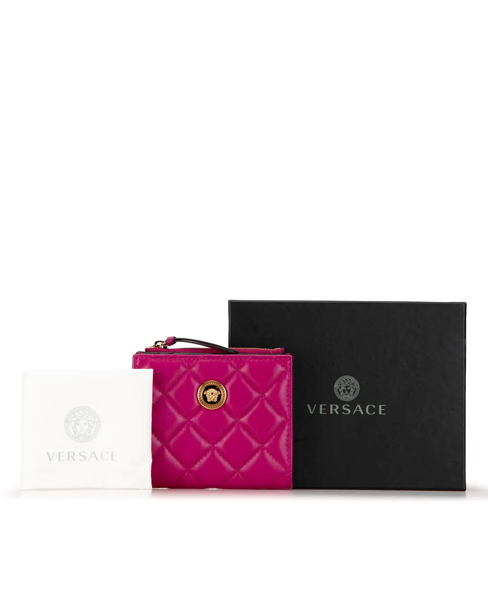 Versace La Greca Quilted Leather Wallet - Pink