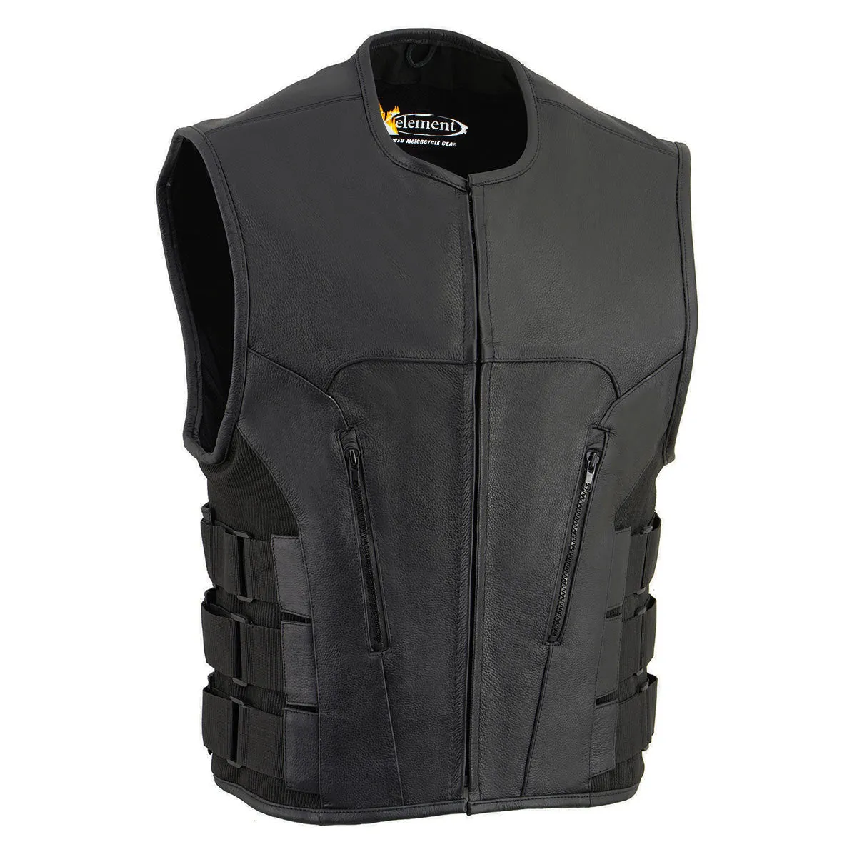 Xelement B95080 Men's ‘Creeper' Black Advanced Triple Strap Design Leather Motorcycle Vest