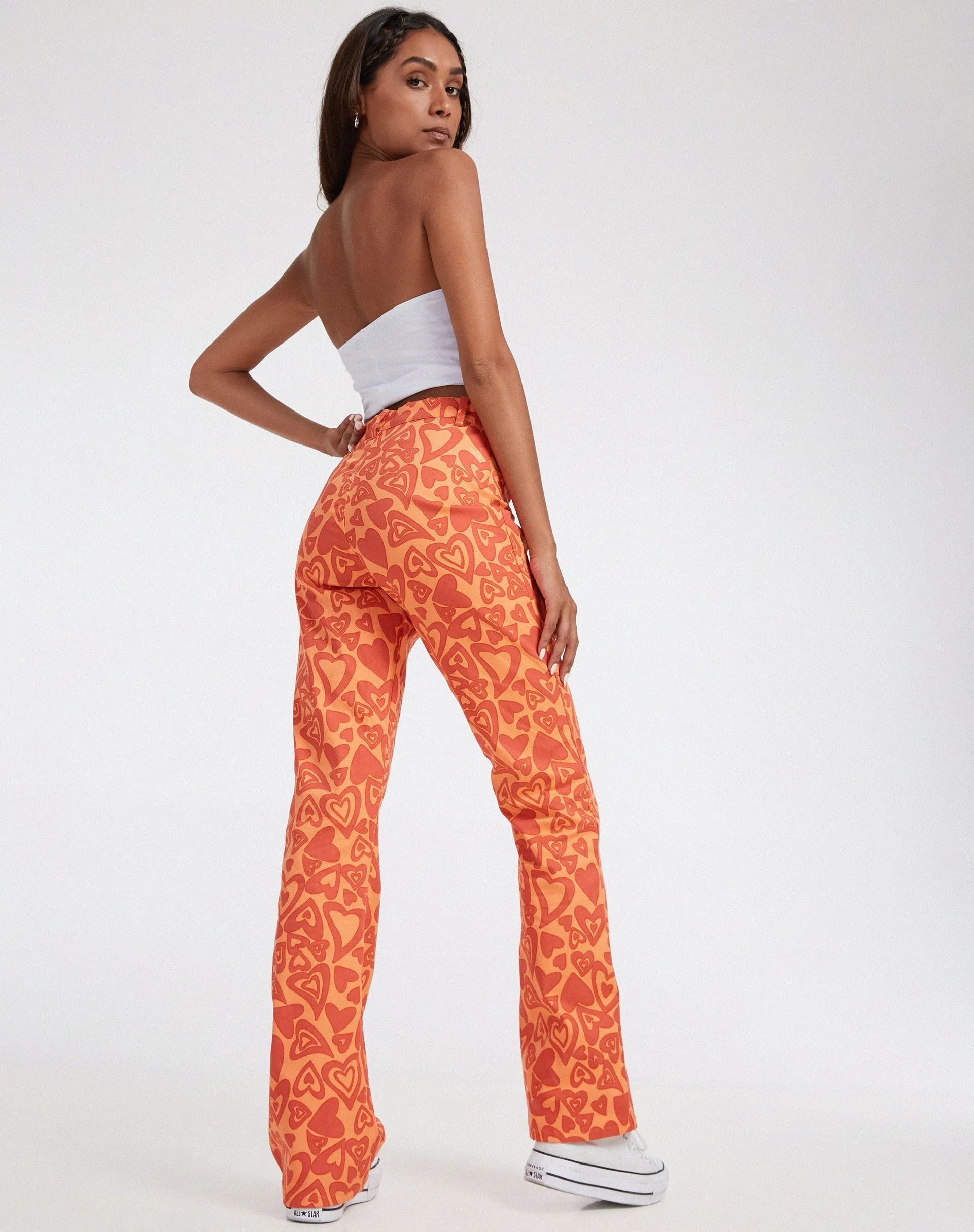 Zoven Flare Trouser in Retro Heart Orange